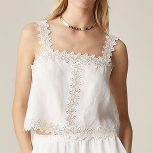 NWT J.Crew Lace-trim squareneck tank top in linen